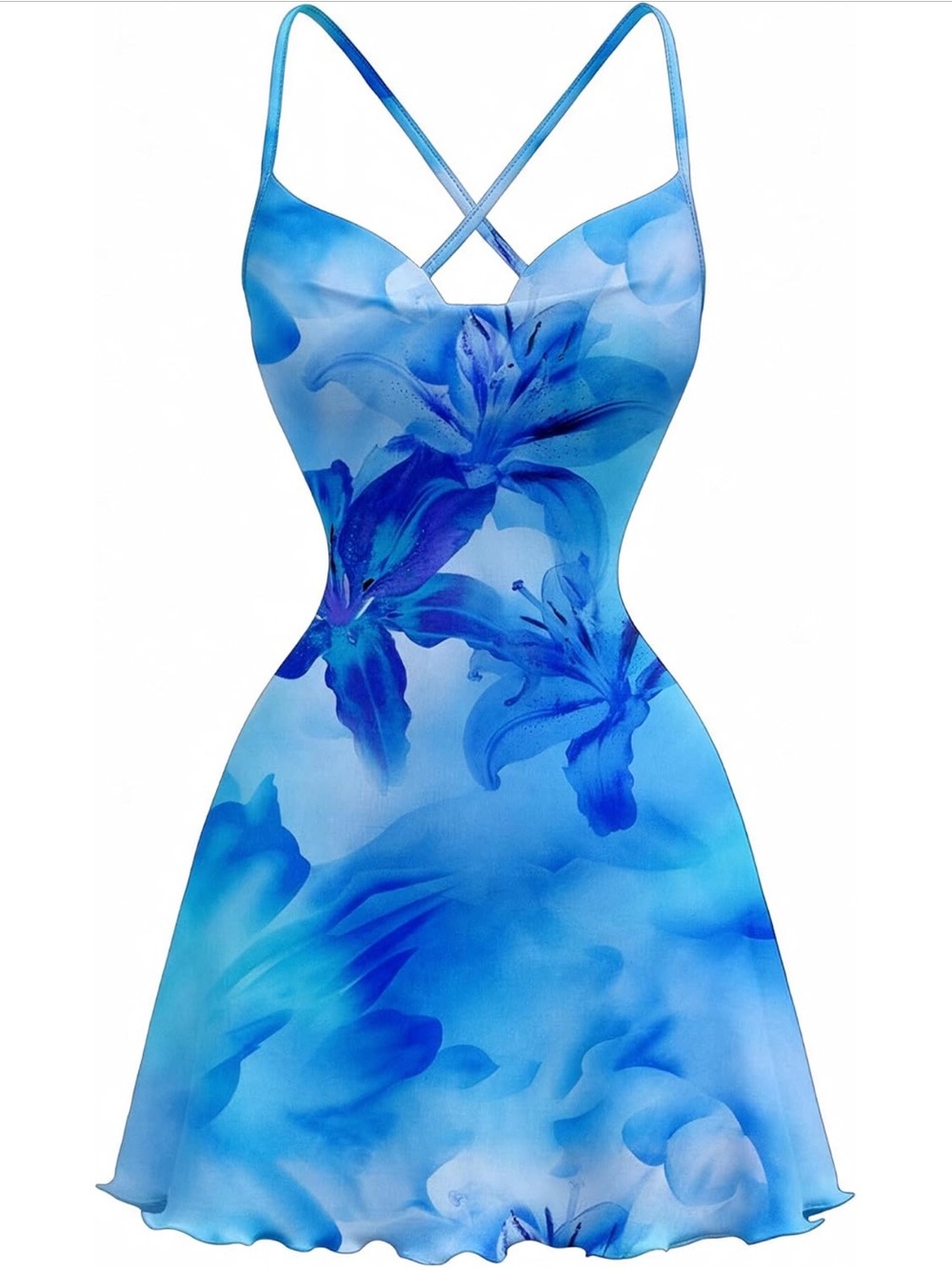 Blue Floral Crisscross Mini Dress
